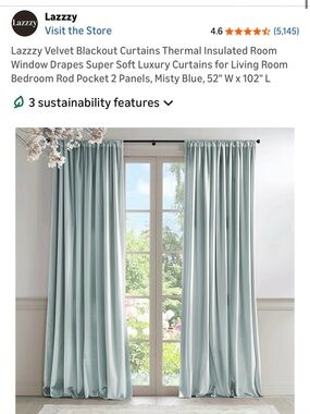 Amazon Misty Blue Velvet Thermal Blackout Curtains - 2 Panels